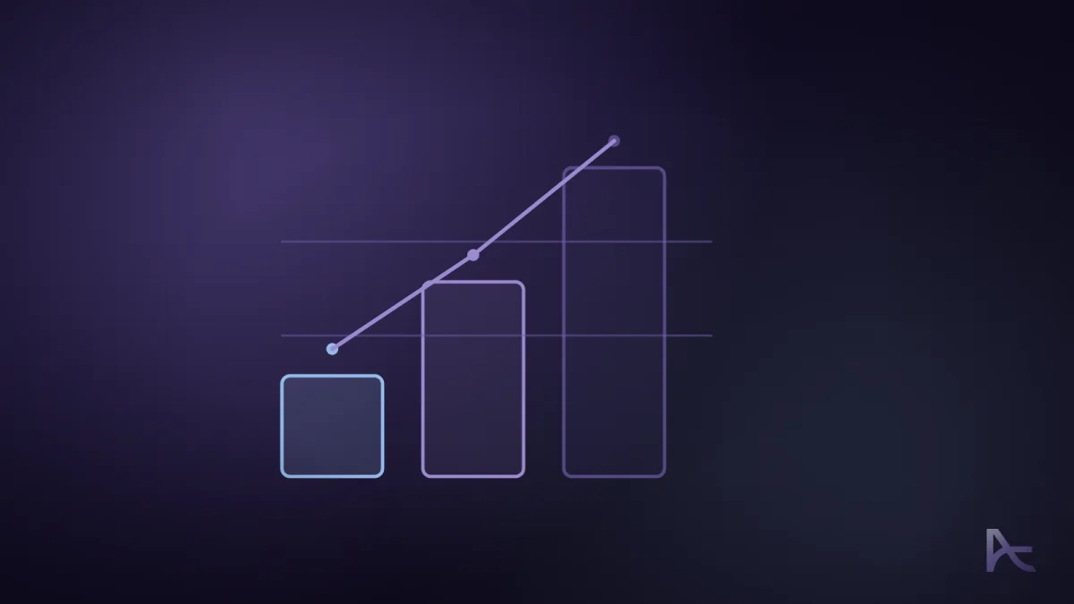 Three rising bars with a cost line climbing across them.