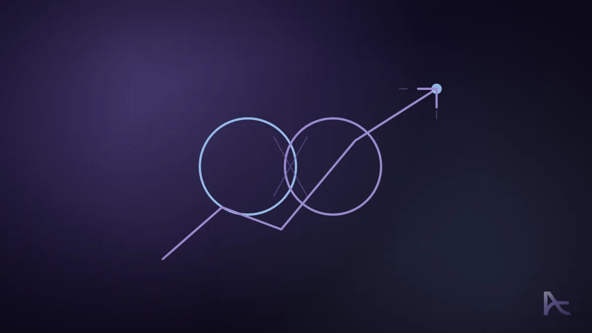 Two overlapping circles with an upward trend line running through them.
