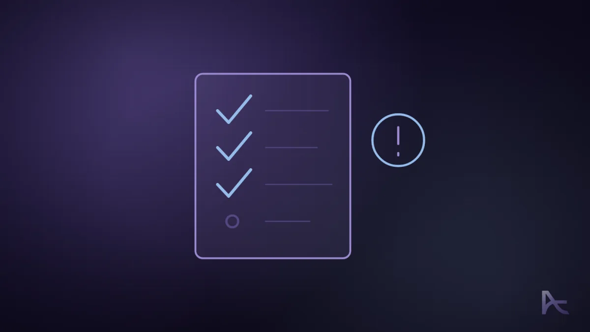 A checklist with three ticked items and one still open.